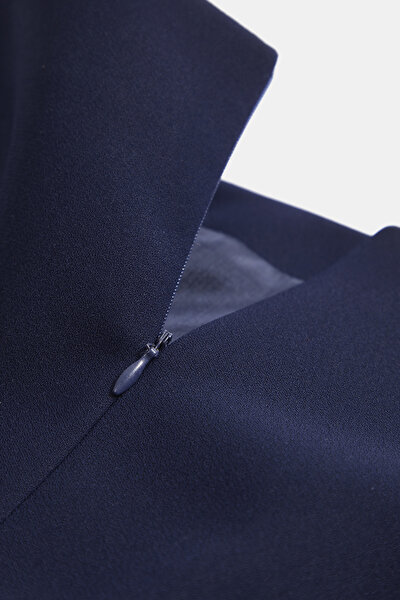 NAVY BLUE LONG SLEEVE BELOW THE KNEE DRESS 4