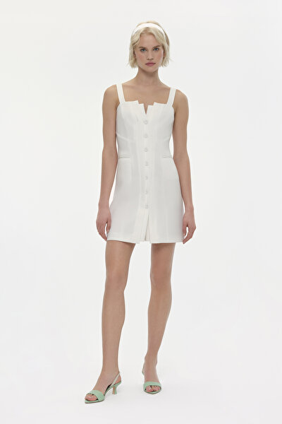 ECRU SLEEVELESS SUSPENDER ABOVE THE KNEE DRESS 3