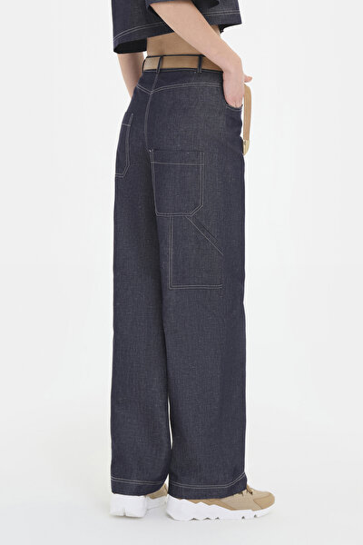 NAVY BLUE WIDE LEG TROUSERS 3