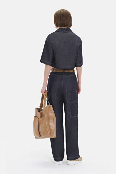NAVY BLUE WIDE LEG TROUSERS 4