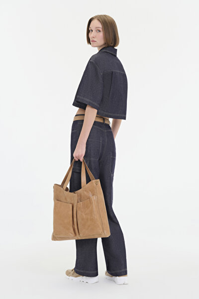 NAVY BLUE WIDE LEG TROUSERS 5