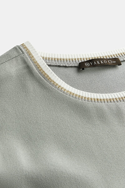 LIGHT GREY BASIC / ROUND NECKLINE LONG SLEEVE BLOUSE 3