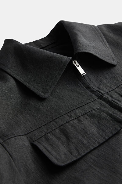 BLACK LINEN COAT 5