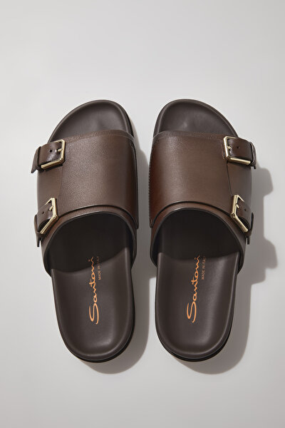 BROWN LEATHER SLIPPER 5
