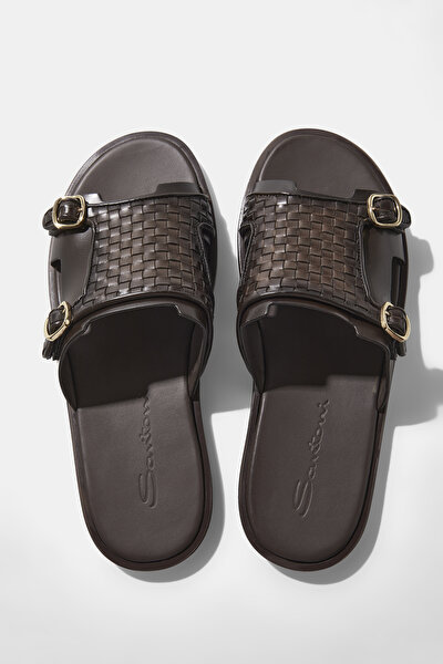BROWN LEATHER SLIPPER 5