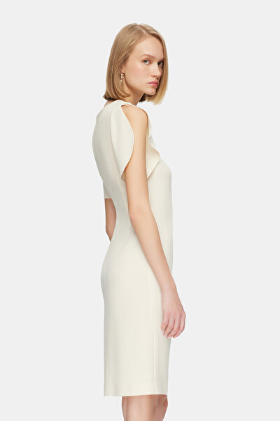 ECRU SHORT SLEEVE BELOW THE KNEE DRESS 3