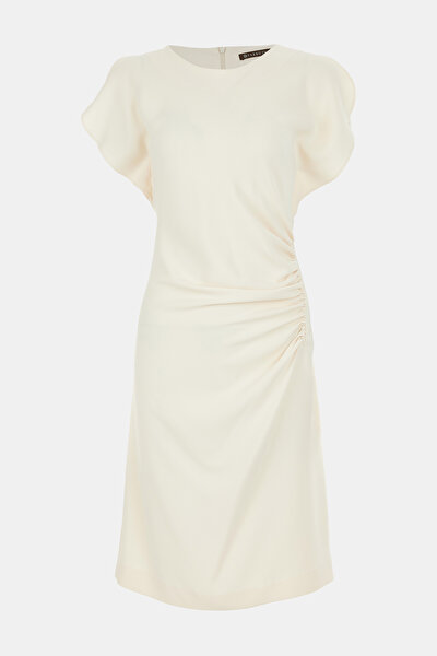 ECRU SHORT SLEEVE BELOW THE KNEE DRESS 4