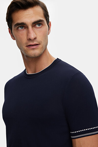 NAVY BLUE BASIC / ROUND NECKLINE TRICOT JERSEY 4
