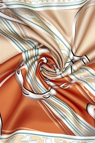 BEIGE GEOMETRIC DESIGN TWILL SCARF 3