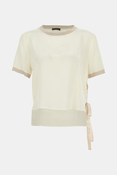 YELLOW BASIC / ROUND NECKLINE SHORT SLEEVE BLOUSE 4