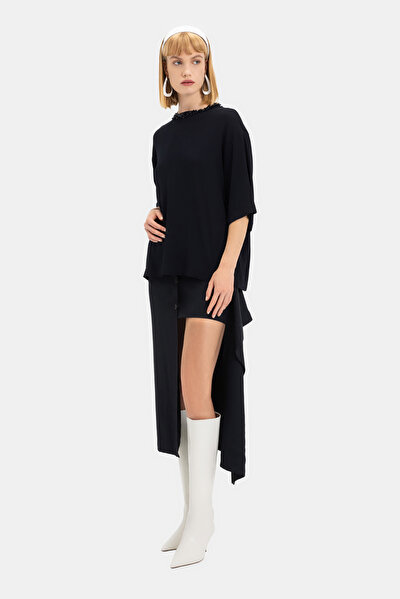 NAVY BLUE BASIC / ROUND NECKLINE 3/4 SLEEVES BLOUSE 3