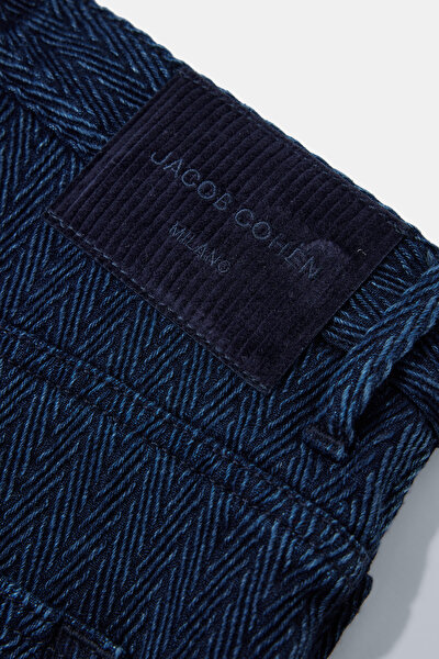 NAVY BLUE HERRINGBONE STRAIGHT CUT TROUSERS 4
