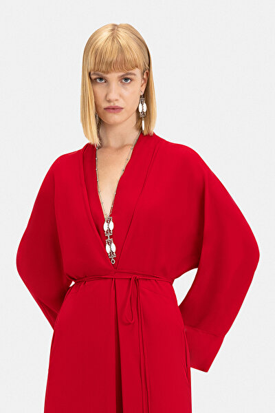 RED LONG SLEEVE MIDI DRESS 3