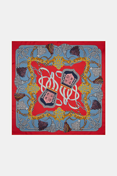 TURUNCU OBJE DESENLİ TWILL EŞARP 3