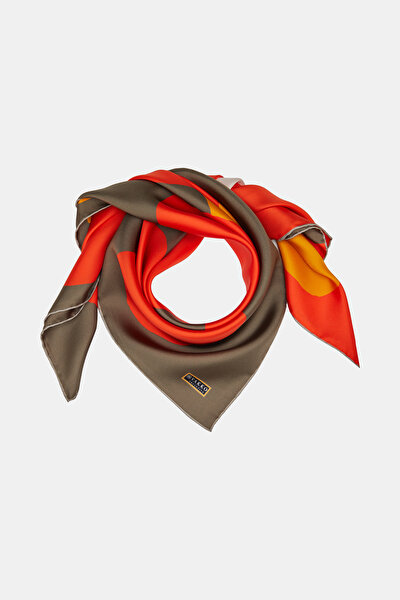 ORANGE GEOMETRIC DESIGN TWILL SCARF 3