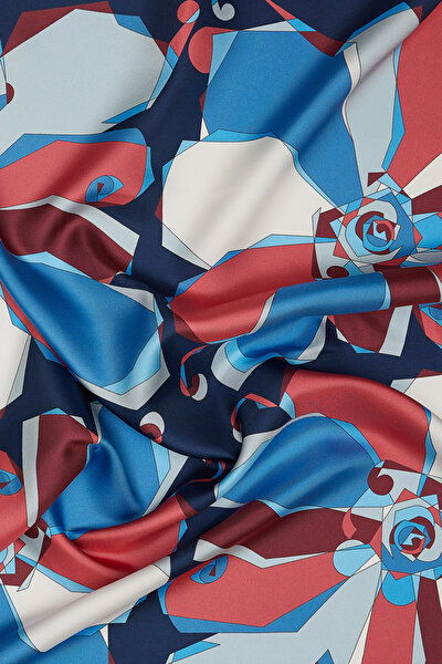 KIRMIZI ÇİÇEK DESENLİ TWILL EŞARP 3