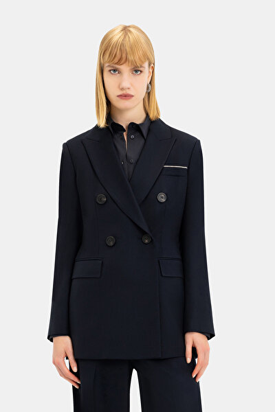 NAVY BLUE SURPLICE NECKLINE (CROSS-OVER NECKLINE) JACKET 3