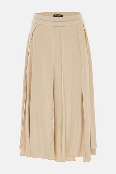 BEIGE VISCOSE/WOOL MIDI SKIRT 5
