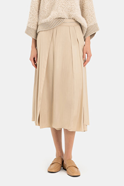 BEIGE VISCOSE/WOOL MIDI SKIRT 3