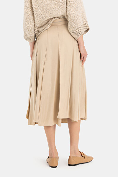 BEIGE VISCOSE/WOOL MIDI SKIRT 4