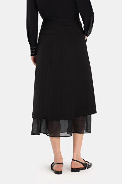BLACK VISCOSE/WOOL MIDI SKIRT 3