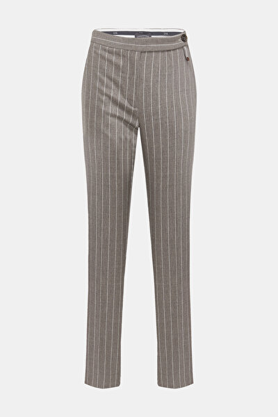 BEJ ÇİZGİLİ DESENLİ DAR PAÇA PANTOLON 5