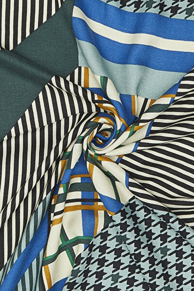 EMERALD GREEN GEOMETRIC DESIGN CASHMERE/SILK SCARF 3