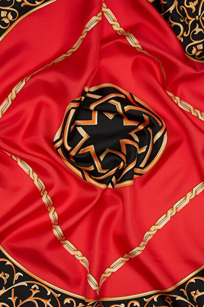 KIRMIZI ETNİK DESENLİ TWILL EŞARP 3
