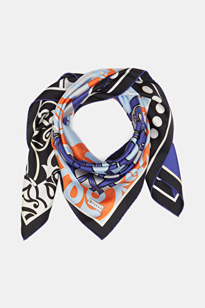 TURQUOISE ETHNIC DESIGN TWILL SCARF 3