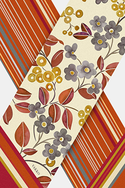EKRU ÇİÇEK DESENLİ TWILL FULAR 3