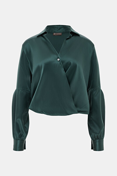 DARK GREEN WRAP LONG SLEEVE BLOUSE 8