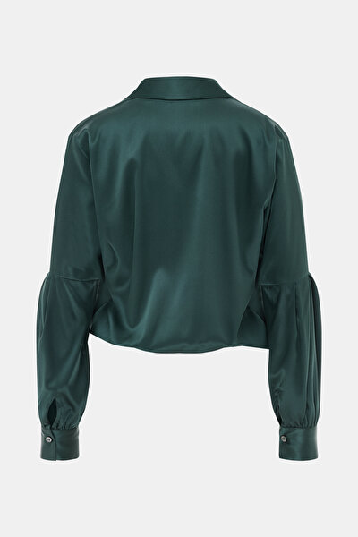 DARK GREEN WRAP LONG SLEEVE BLOUSE 9