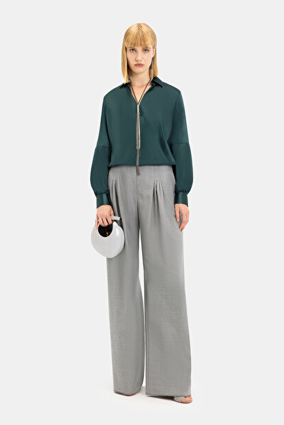 DARK GREEN WRAP LONG SLEEVE BLOUSE 3