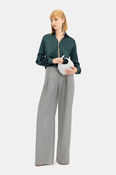 DARK GREEN WRAP LONG SLEEVE BLOUSE 5
