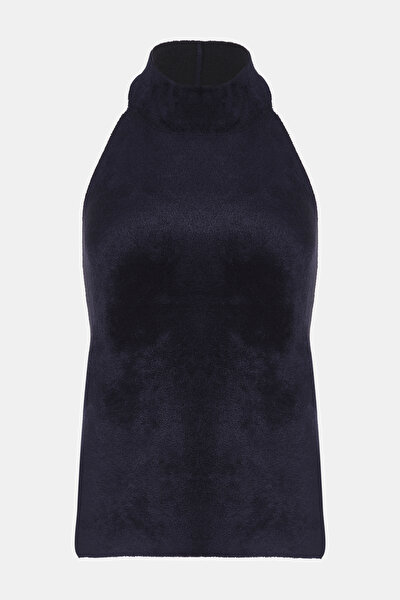 NAVY BLUE HALTER SLEEVELESS BLOUSE 4