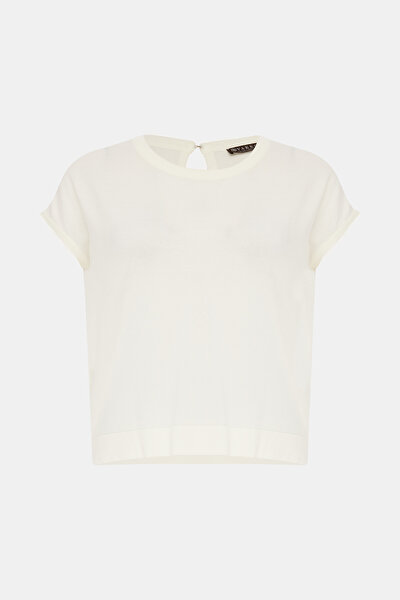 ECRU BASIC / ROUND NECKLINE SHORT SLEEVE BLOUSE 4