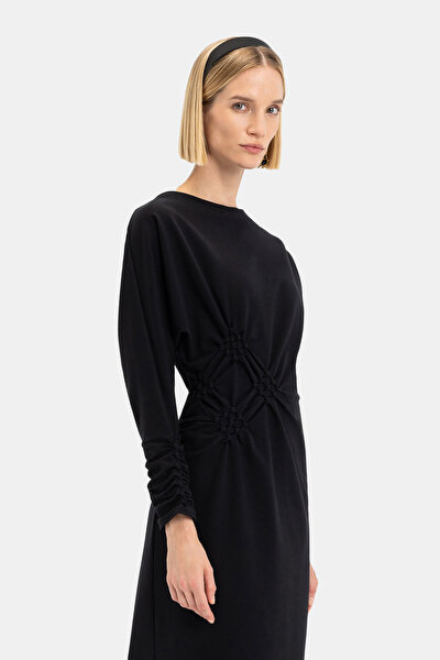 BLACK LONG SLEEVE MIDI DRESS 3