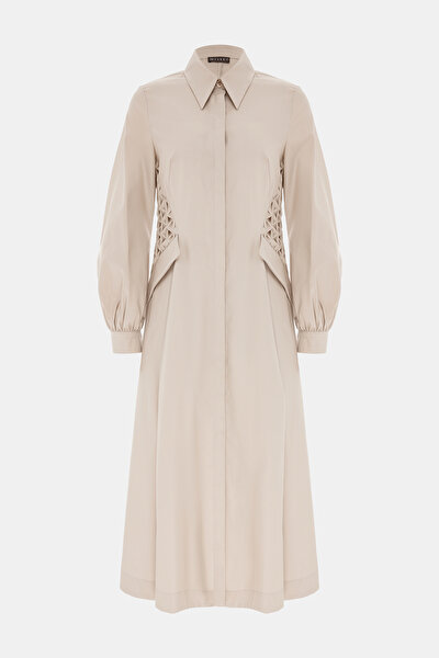 BEIGE LONG SLEEVE MIDI DRESS 5