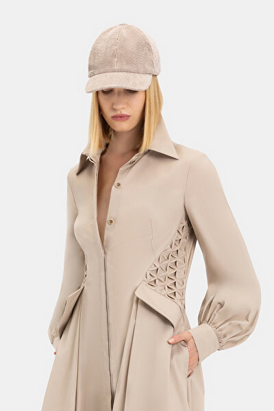 BEIGE LONG SLEEVE MIDI DRESS 3