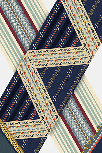 NAVY BLUE GEOMETRIC DESIGN TWILL FOULARD 3