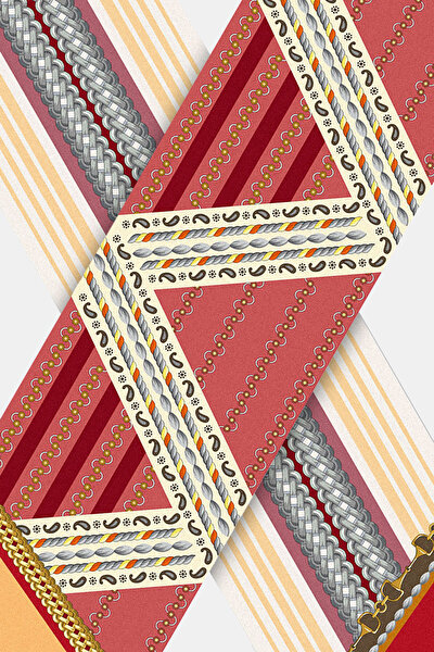 RED GEOMETRIC DESIGN TWILL FOULARD 3