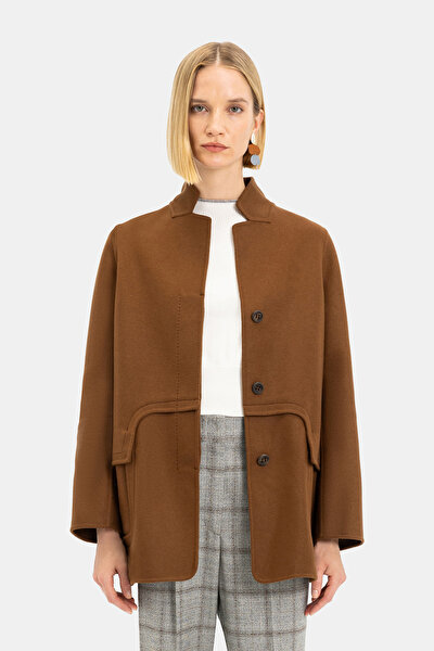 BROWN WOOL/POLYAMIDE REEFER JACKET 3