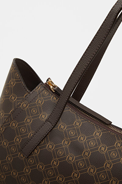 BEIGE MONOGRAM LEATHER BAG 4