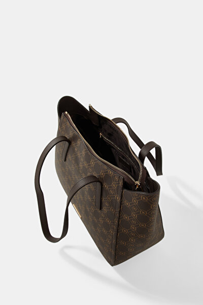 BEIGE MONOGRAM LEATHER BAG 5