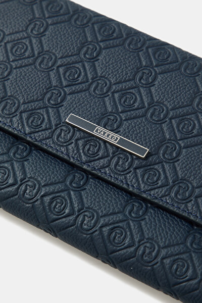 NAVY BLUE MONOGRAM LEATHER WALLET 4