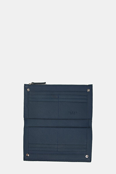 NAVY BLUE MONOGRAM LEATHER WALLET 5