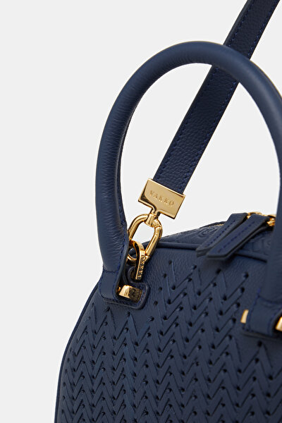 NAVY BLUE MONOGRAM LEATHER BAG 5