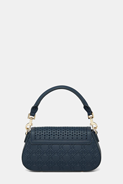 NAVY BLUE MONOGRAM LEATHER BAG 4