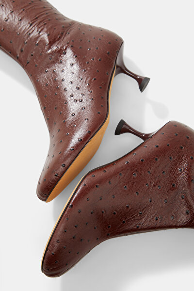 DARK BROWN LEATHER HEELED BOOT 5