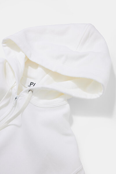 WHİTE RELAX FİT HOODİE SWEATSHIRT 3